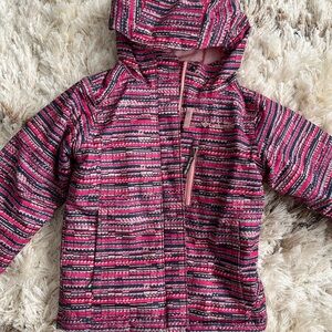 Columbia Pink and Black Raincoat with Striped Design